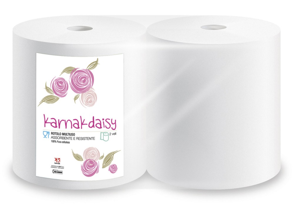 2 Rotoloni Daisy di Carta Asciugatutto Multiuso,800 Strappi,100% Pura Cellulosa