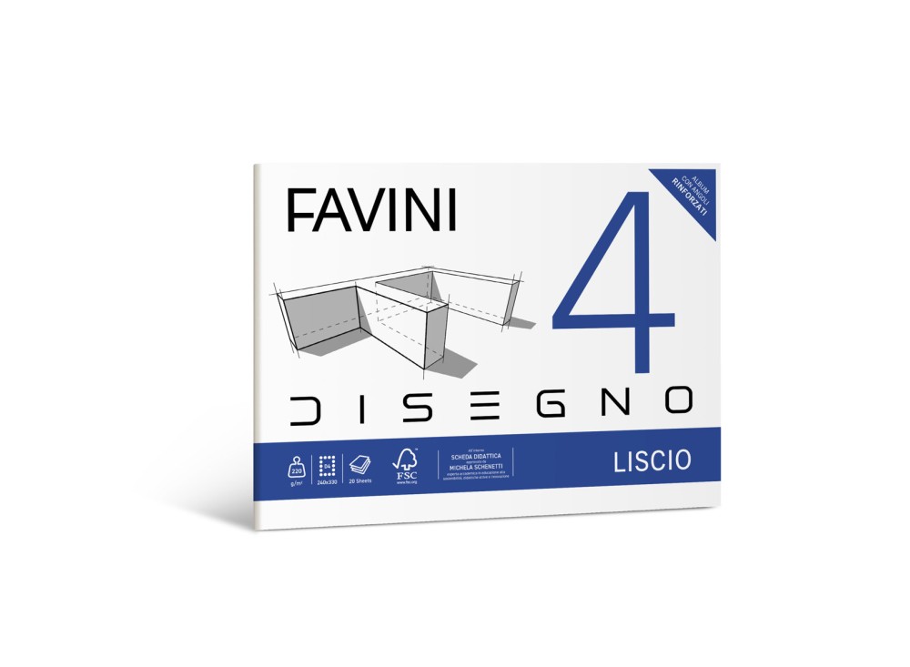 Album da Disegno Favini 4, 20 Fogli, cm 24x33, Disponbile nelle Varianti Liscio e Ruvido