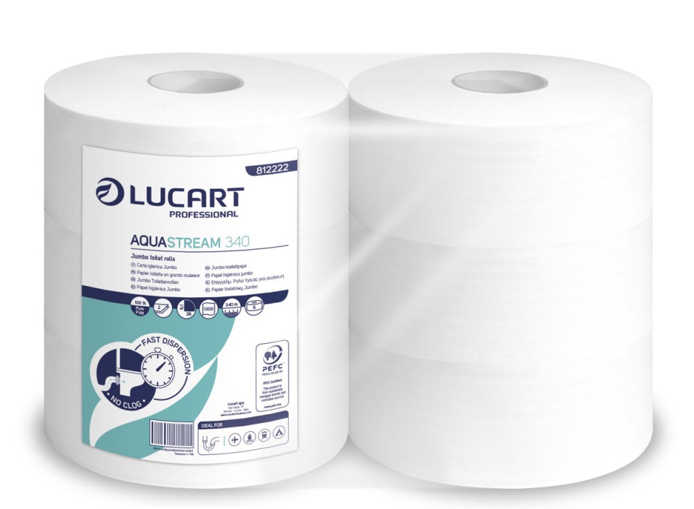 Aquastream Carta Igienica Jumbo 340, 100% Pura Cellulosa