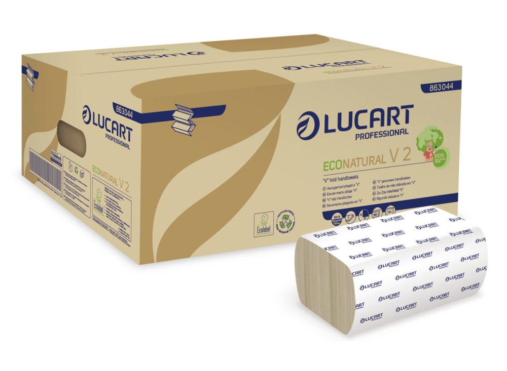 Asciugamani Monouso EcoNatural Piegati a "V", 3800 Pezzi, 100% Carta Riciclata Avana 0681267