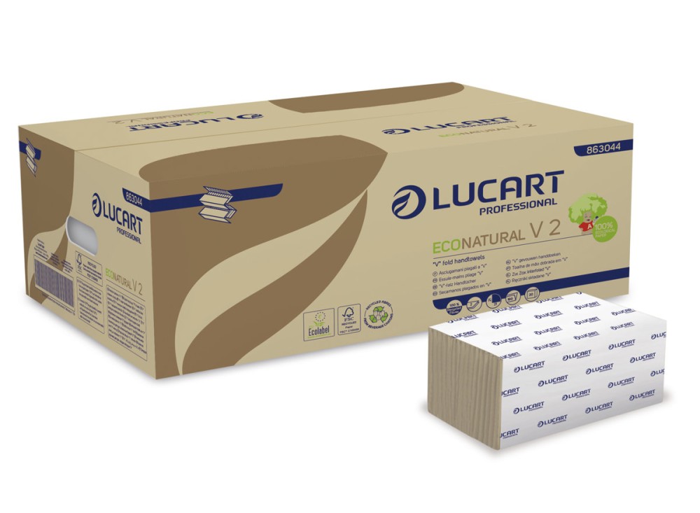 Asciugamani Monouso EcoNatural Piegati a "V", 3800 Pezzi, 100% Carta Riciclata Avana