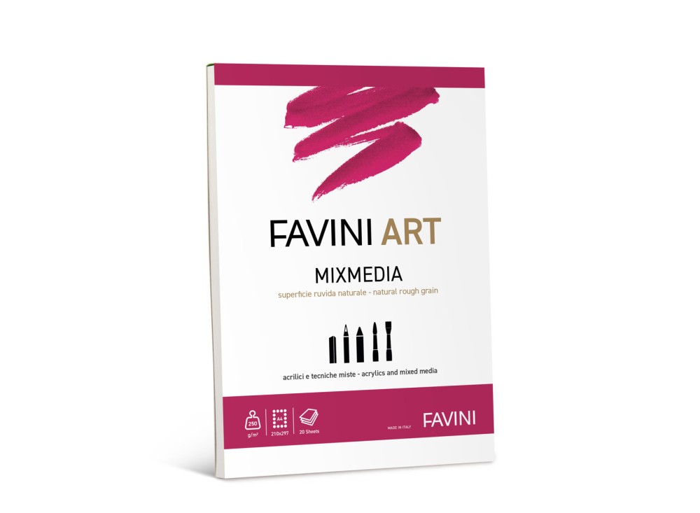 Blocco Art Mix Media, per Acrilici e tecniche Miste, Collato, gr 250, A4, 20 Fogli