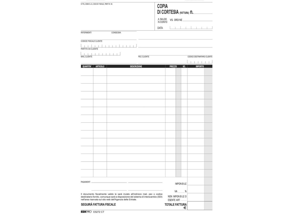 Blocco copia di cortesia (fattura)