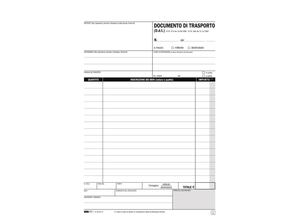 Blocco Documenti di Trasporto EX10002298 0X9140 0611005