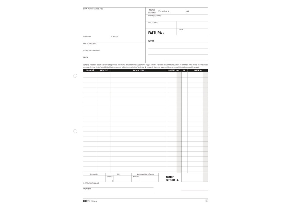 Blocco Fattura 1 Aliquota IVA