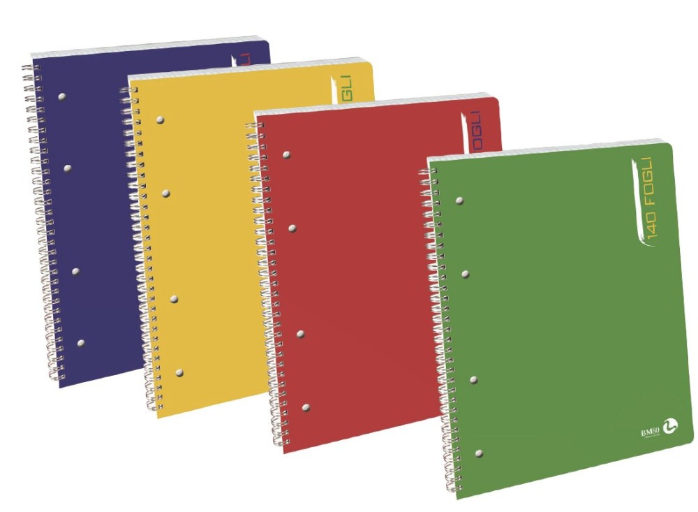 Blocco Fogli a Quadretti con Spirale, 140 Fogli, 4 Fori, Strappo, Plastificato EX10005368