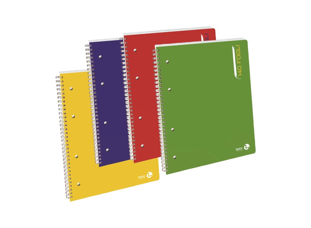 Blocco Fogli a Quadretti con Spirale, 140 Fogli, 4 Fori, Strappo, Plastificato