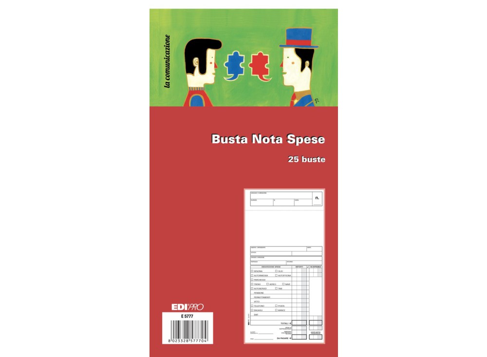 Blocco Note Spese a Busta, 15x28 Cm, 25 Buste