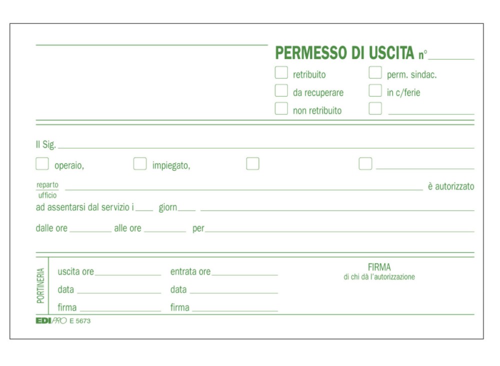 Blocco Permessi di Uscita, 17x9,9 Cm, 50 x 2 Copie EX10002297