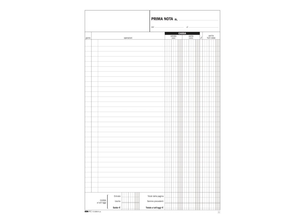 Blocco Prima Nota Cassa, 21 x 31 Cm, 50 x 2 Pezzi EX10002309