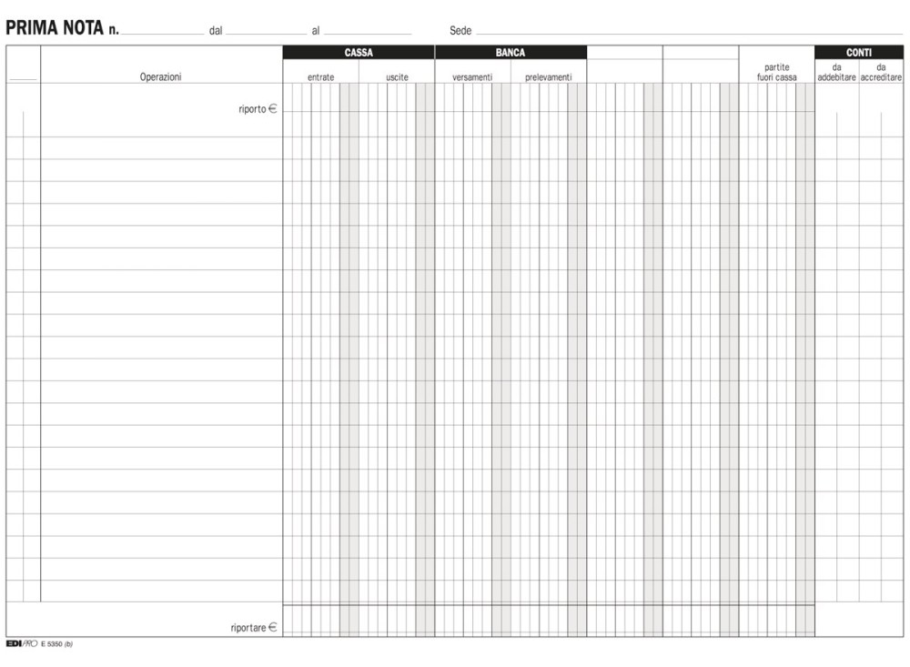 Blocco Prima Nota Cassa / Banca, 30 x 22 Cm, 50 x 2 Pezzi