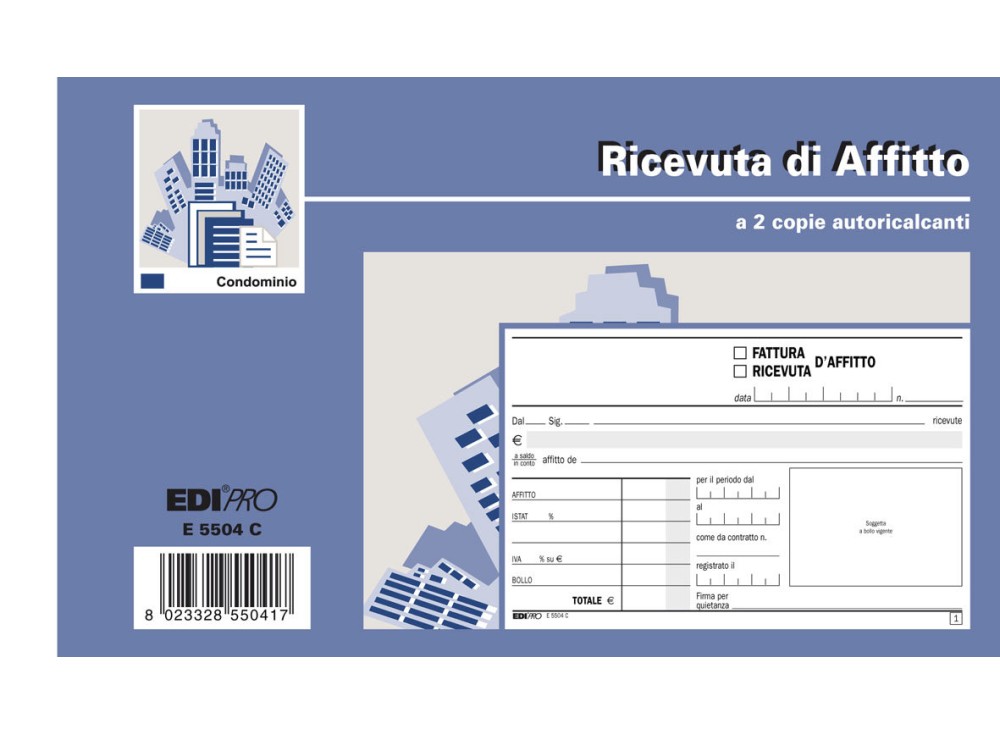 Blocco Ricevute di Affitto, 9,9x17 Cm, 50x2 Copie