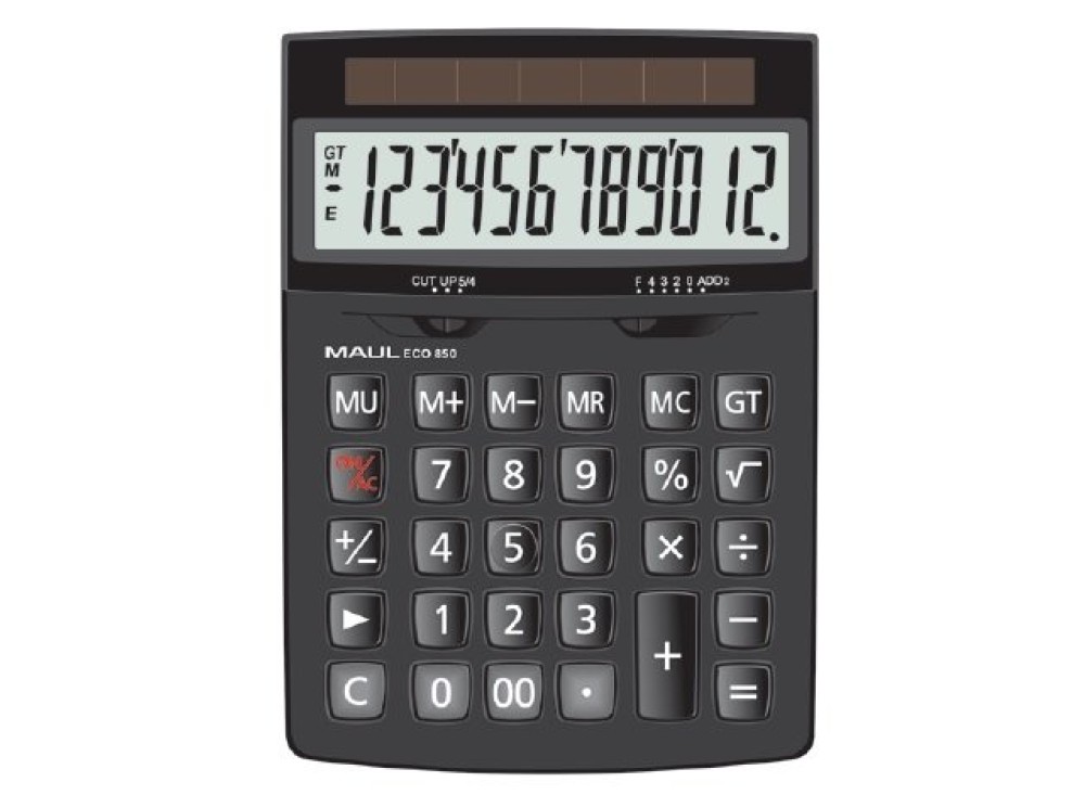 Calcolatrice ECO 850 da Tavolo, Display da 12 Cifre, Colore Nero