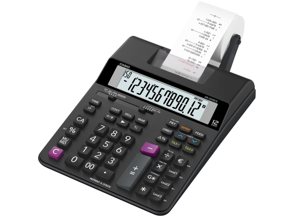 Calcolatrie da Tavolo con Stampante Modello HR-200RCE, Display a 12 Cifre