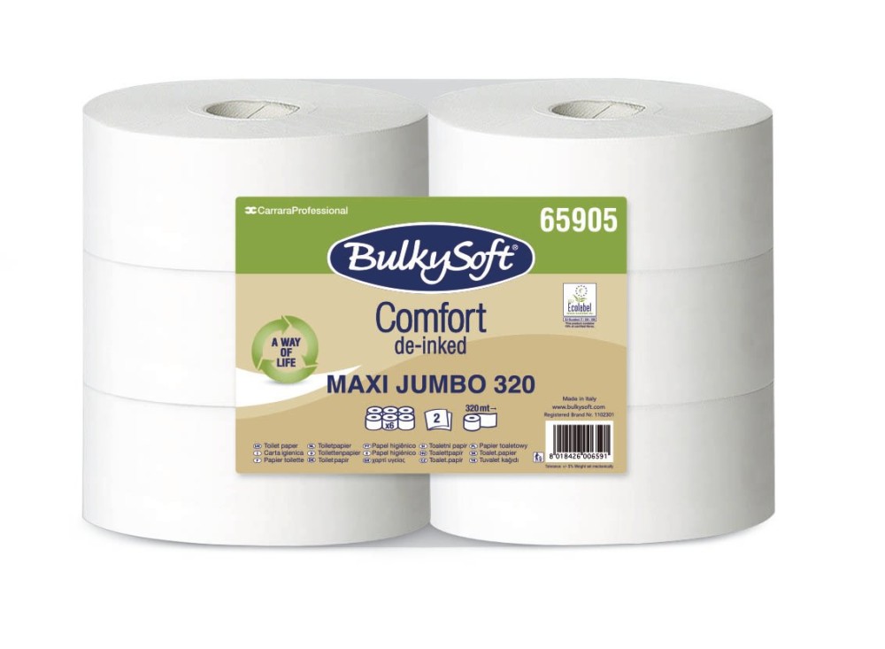 Carta Igienica Maxi Jumbo 320, Carta Riciclata Bianca, 6 Rotoli