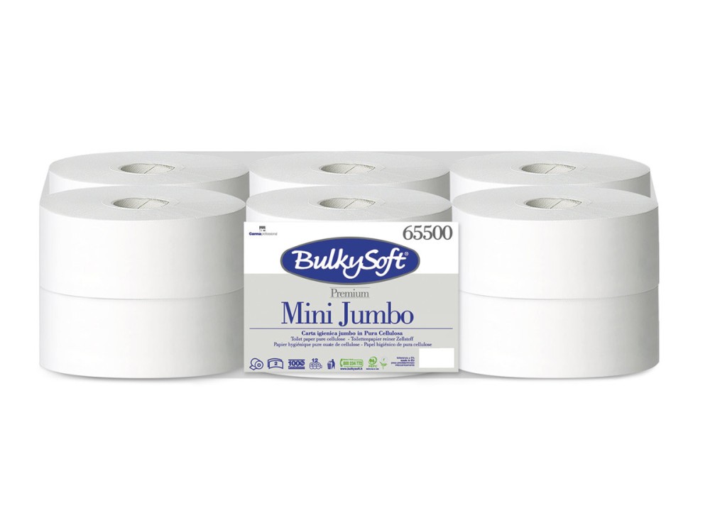 Carta Igienica Mini Jumbo 145, 100% Pura Cellulosa, 12 Rotoli