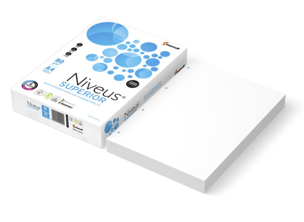 Carta Niveus Superior 4 Fori, per Fotocopie e Stampanti, A4, g 80, Fogli 500 056047 0811080