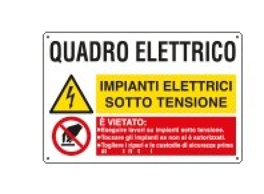 Cartello multisimbolo quadro elettrico alluminio 300x200 mm
