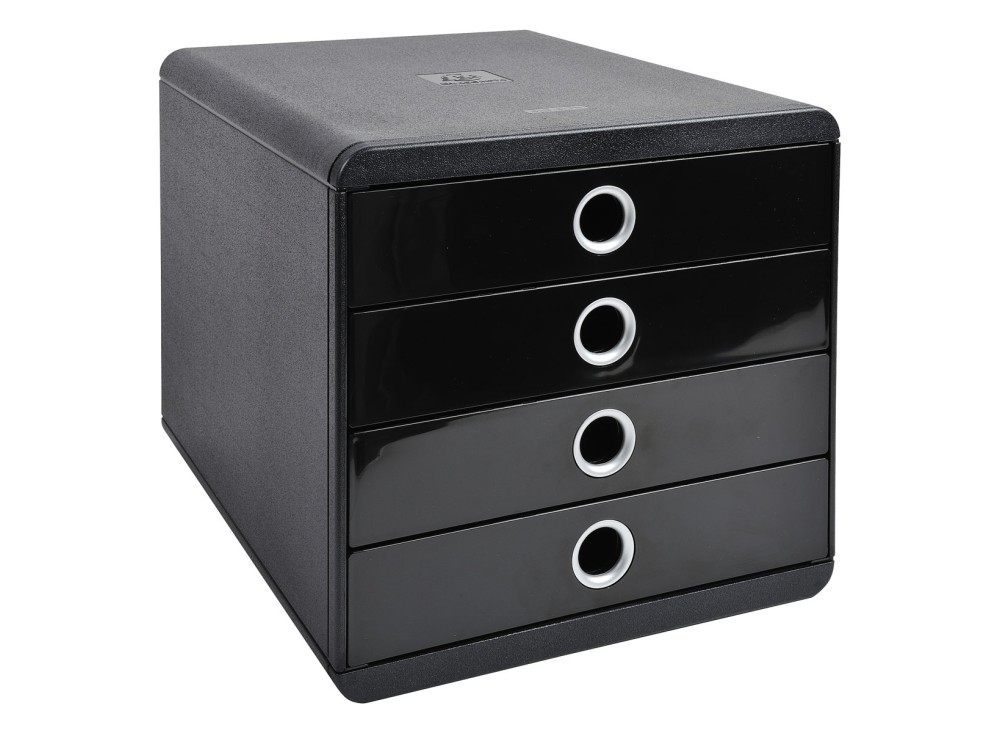Cassettiera Pop-Box, da Scrivania, 4 Cassetti, Nero/Argento