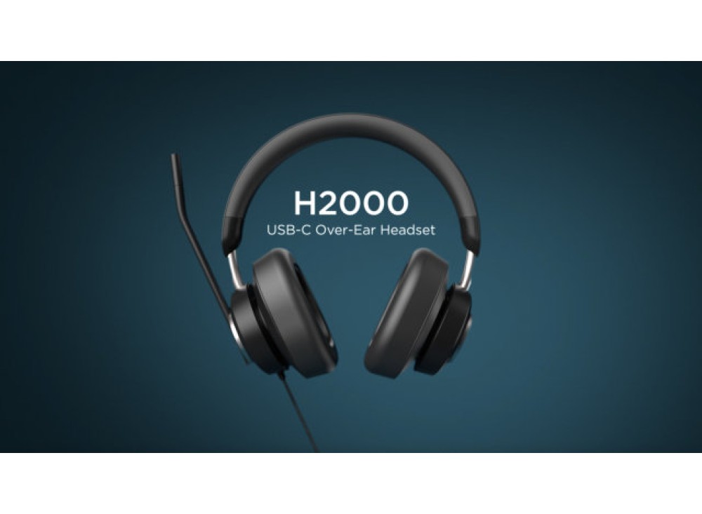 Cuffie Over Ear H2000, USB-C, Microfono con Cancellazione Pasdiva del Rumore, Comandi in linea con Indicatori LED, Plug