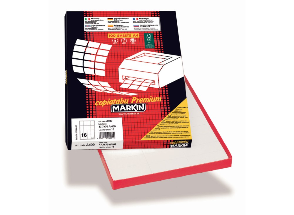 Etichette Bianche Adesive, in Scatola da 100 Fogli, Disponibili in Vari Formati, con Software per la Stampa
