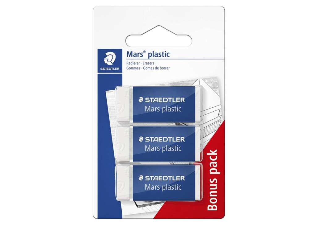 Gomma Mini Mars Plastic per Cancellare, Bianca, Morbida, Bonus Pack