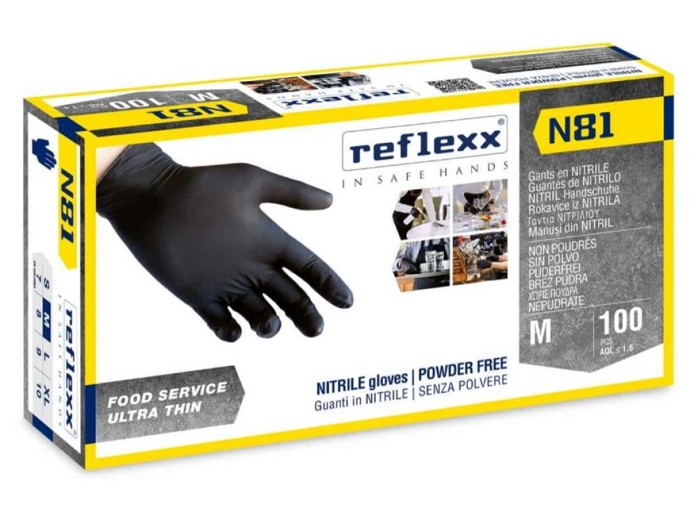 Guanti Monouso In Nitrile Neri Senza Polvere Reflexx N81
