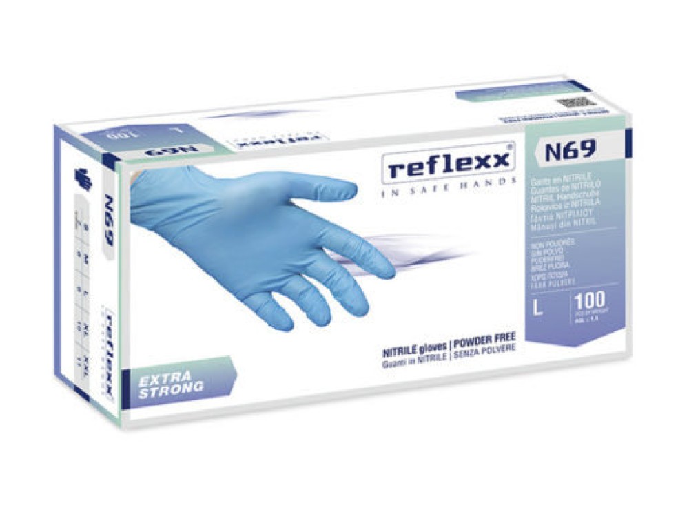 Guanti Monouso In Nitrile Senza Polvere Extra Strong Reflexx N69 gr. 6,8