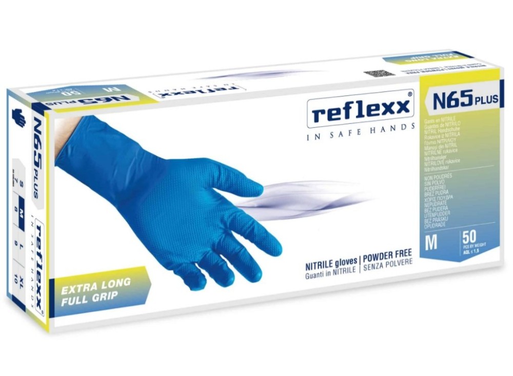 Guanti Monouso In Nitrile Senza Polvere Full Grip Blu N65 Plus
