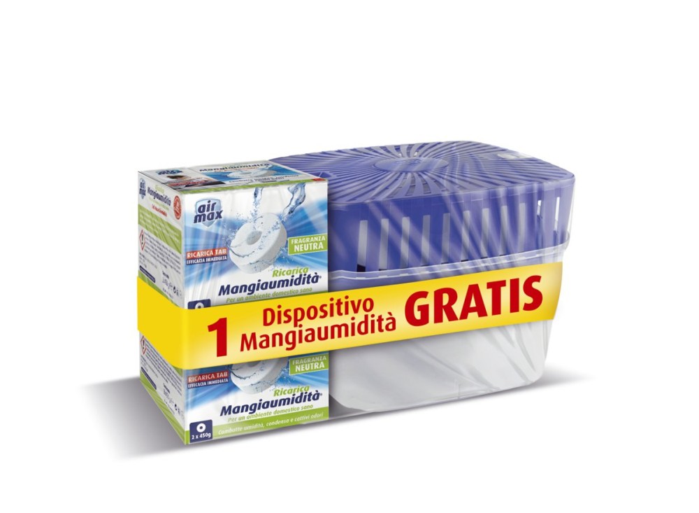 Kit Assorbiumidità Air Max, l'Originale Mangiaumidità in Vaschetta con 2 Ricariche da 450 gr cad.