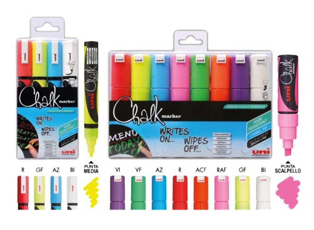 Kit Lavagna Led + 4 Uni Chalk p. media + 8 Uni Chalk p. scalpello