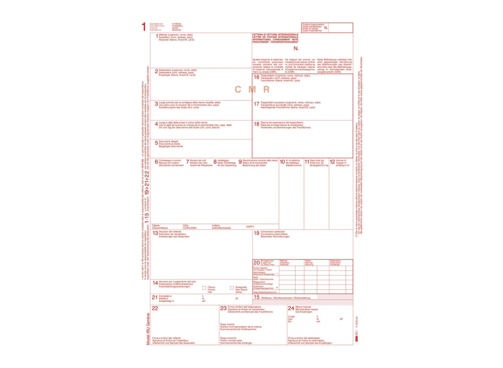 Lettera di Vettura C.M.R., Vari Formati, 100 Mazzette da 5 Copie