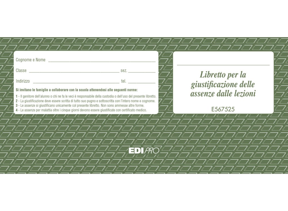 Libretto Giustificazioni Assenze, 21x10,5 Cm
