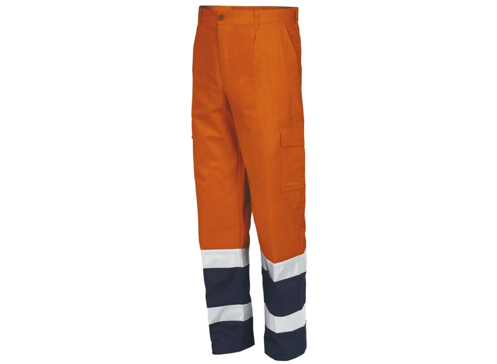 Pantalone Lungo da Lavoro Arancione e Blu con Bande Retroriflettenti