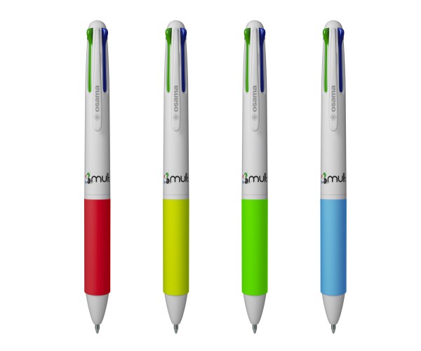 Penna 4 Multisfera, Colori Inchiostro Nero, Rosso,Blu,Verde, Punta Media, Grip in colori assortiti