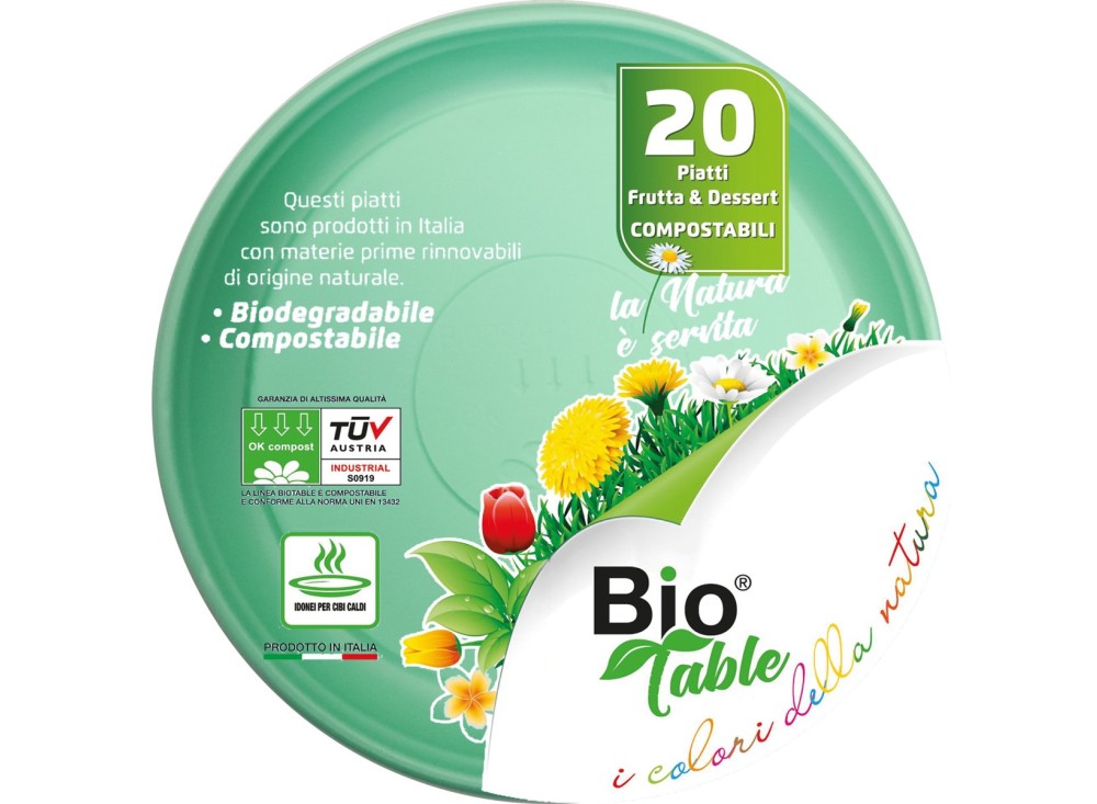 Piatti Rigidi Frutta in Bioplastica, Diametro cm16,5, Confezione pezzi 20