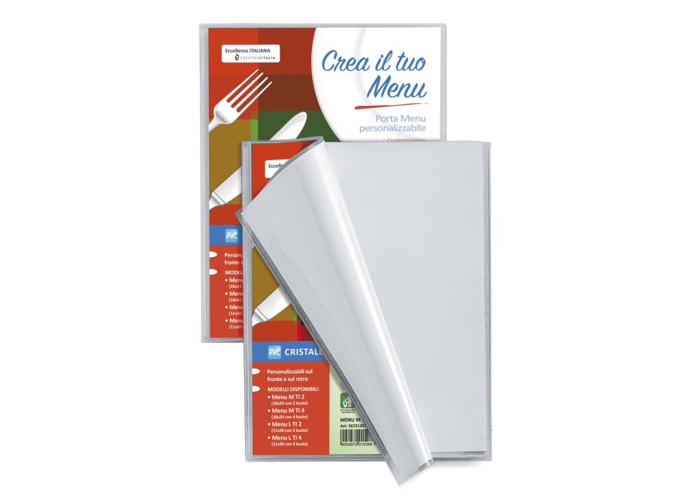Porta Menu, Personalizzabile, Trasparente, F.to cm 18x24, in PVC