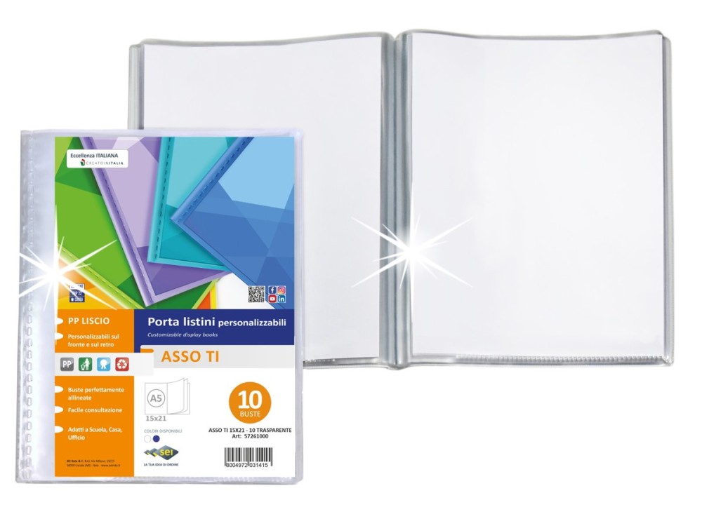 Portalistino Trasparente Personalizzabile, Formato A5, Finitura Liscia, Varie Foliazioni