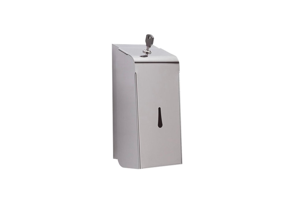 Portasapone liquido in acciaio inox con contenitore portasapone in  tecnopolimero, con serratura.<BR>Dimensione  11,5x10