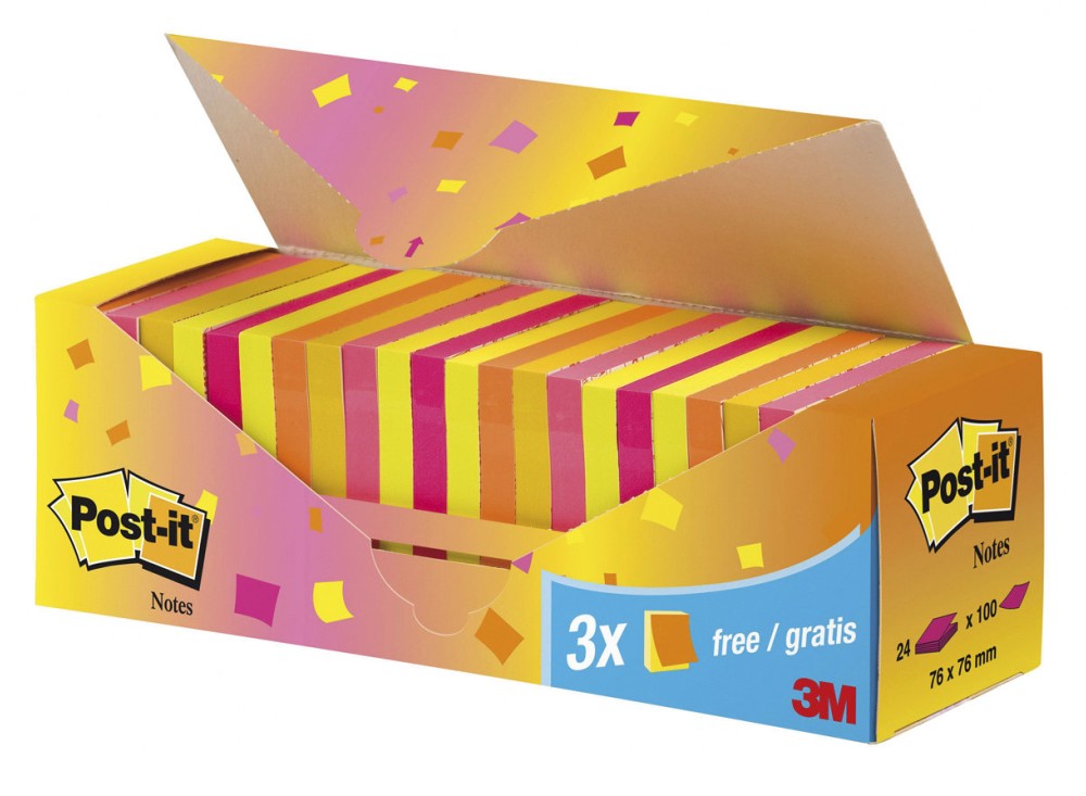 Post-it Neon Multipack, 24 Blocchetti, Varie Dimensioni