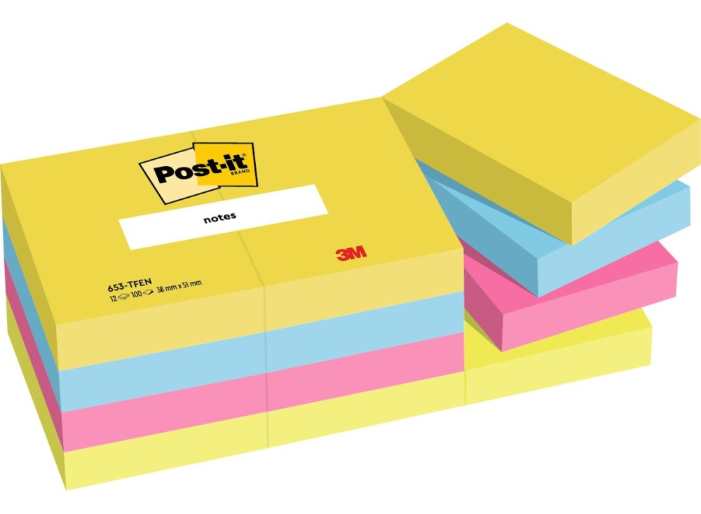 Post-it® Energetic, Foglietti Riposizionabili, 100 Fogli, Varie Dimensioni e Colori