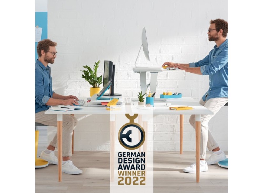 Postazione da Lavoro Cosy Ergo, da Scrivania, Regolabile in Altezza, Salvaspazio, Grigio Chiaro