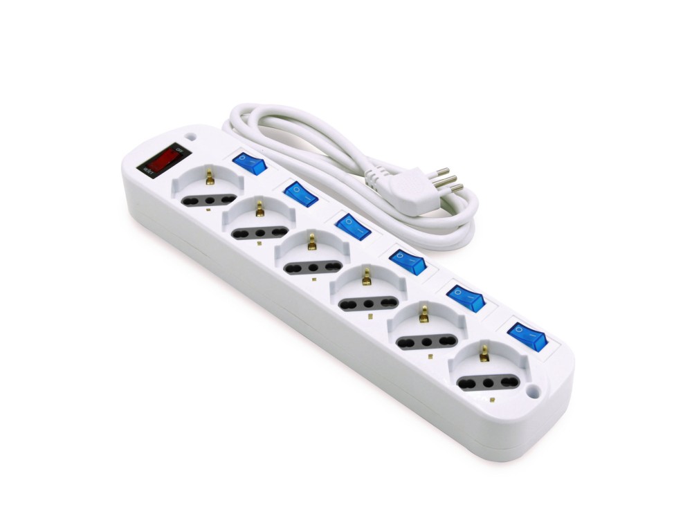 Presa 6 Uscite Schuko 10/16A C/Interruttori Cavo 1