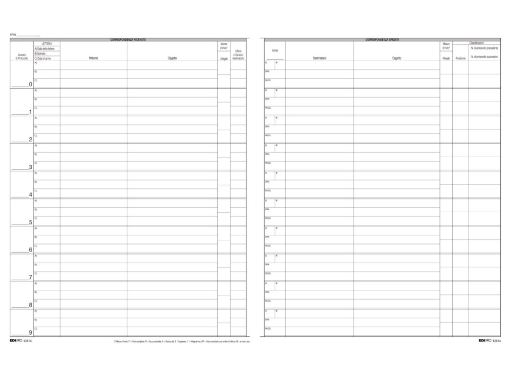 Protocollo della Corrispondenza, 200 Fogli, 24,5x31 Cm EX10002456