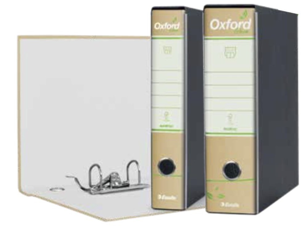 Raccoglitore Oxford Green, 100% Riciclato, a Leva a 2 Anelli, Formato Protocollo o Commerciale, Dorso cm 8 o cm 5