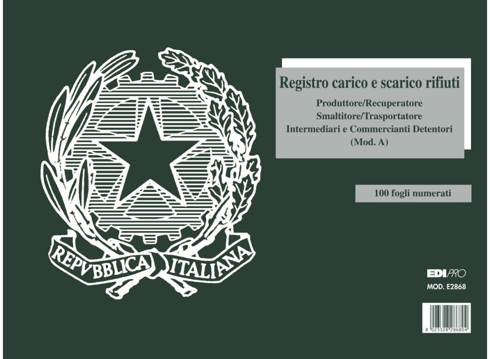 Registro Carico/Scarico Rifiuti, Mod. A, 29,7x22,5 Cm