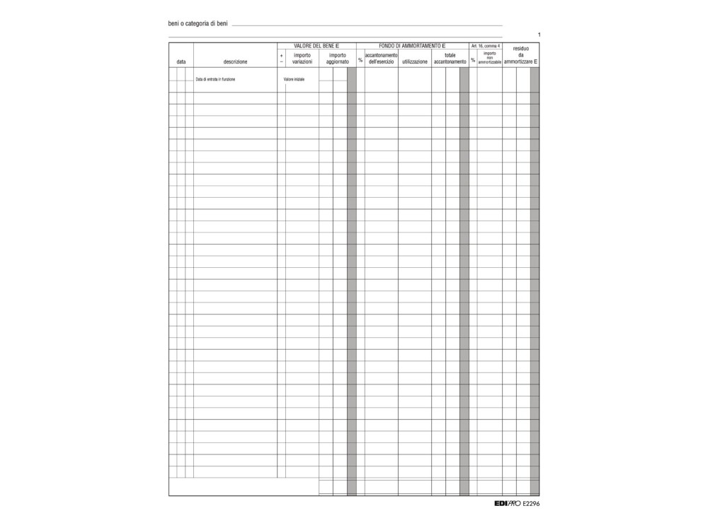 Registro Cespiti Ammortizzabili, 24,5 x 31 Cm, 47 Fogli