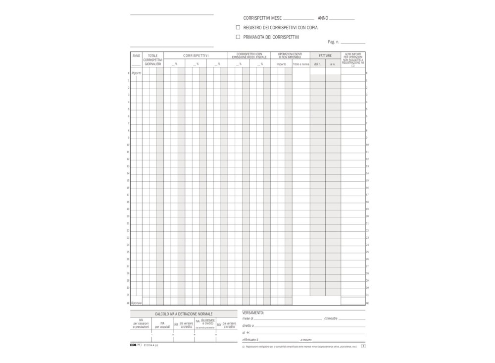 Registro Prima Nota IVA Corrispettivi EX10002280