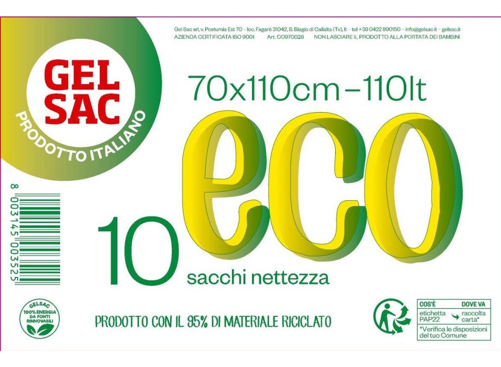 Sacchi Verde Eco cm 70x110, Lt 110