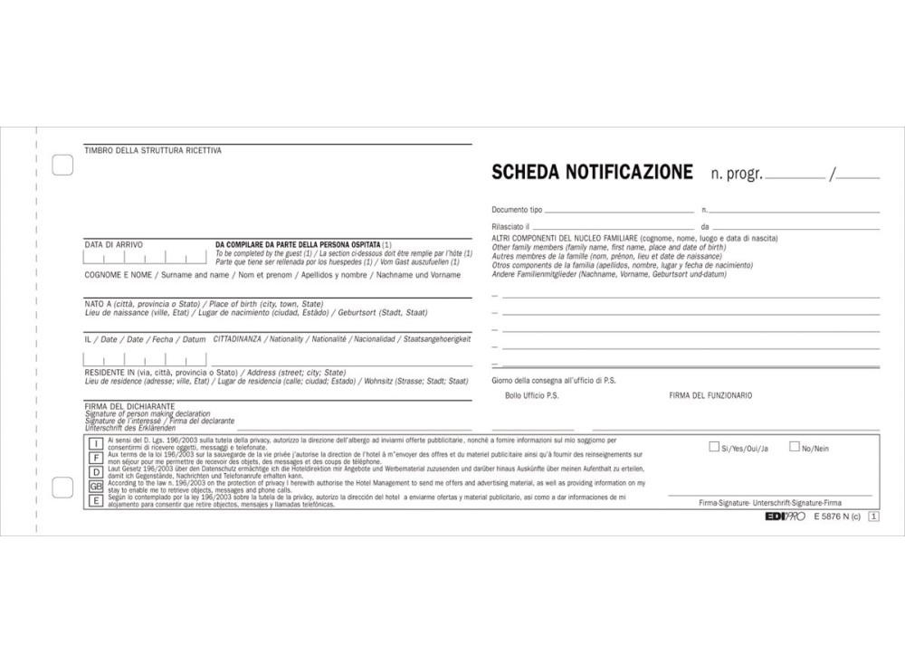 Scheda di Notifica e Privacy Snap